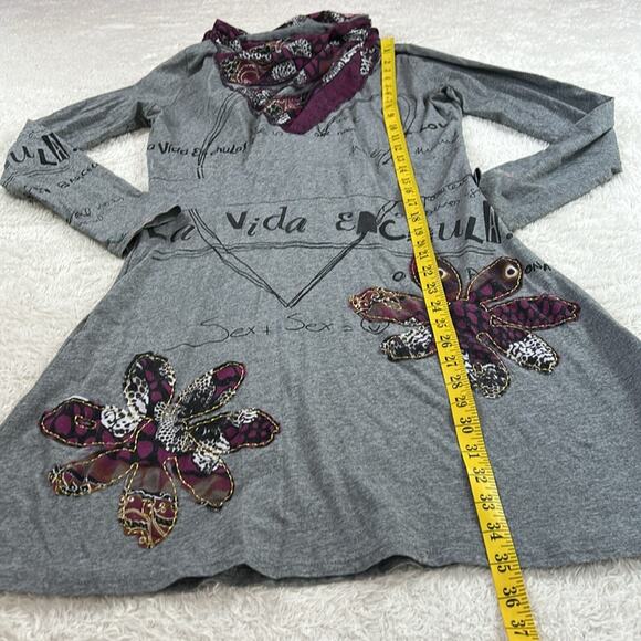 Desigual long sleeved cowl neck graphic print  fit and flare dress, size Med - L - Picture 5 of 11